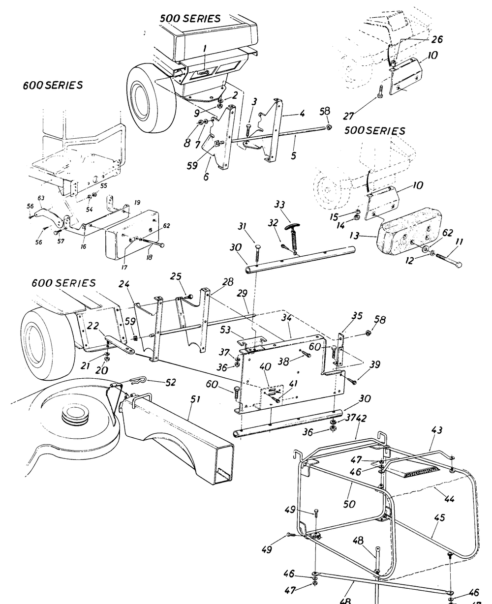 Grass Catcher Diagram and Parts List for 058 (196100)(1986) Cub Cadet Lawn Tractor Accessories